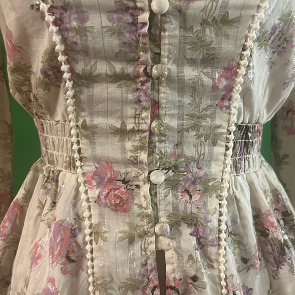 ASOS Pink and Cream Peplum Blouse with Bishop Sleeves - Picture 7 of 9